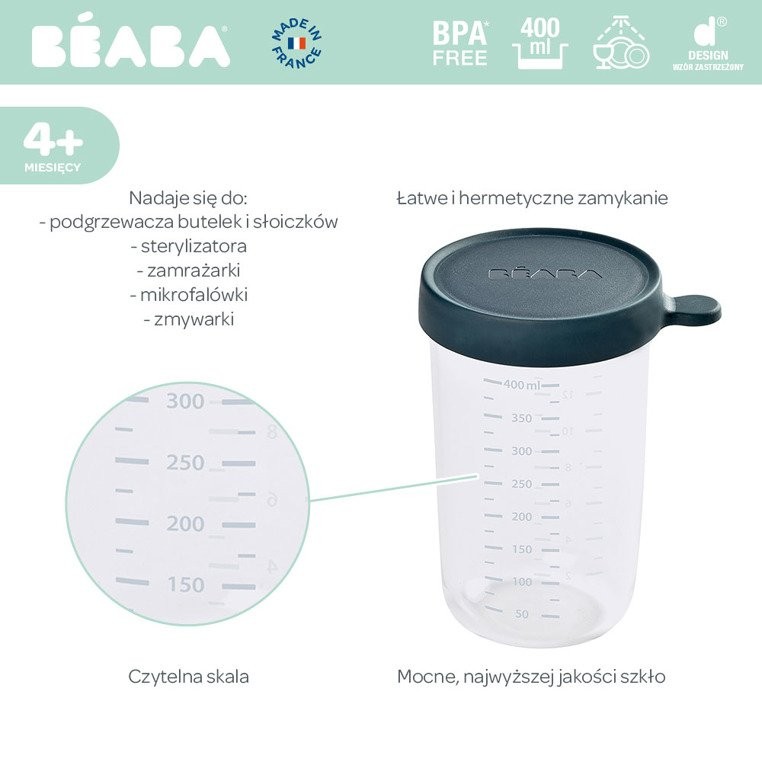Beaba, Pojemnik słoiczek szklany z hermetycznym zamknięciem 400 ml dark blue Beaba, Pojemnik słoiczek szklany z hermetycznym zamknięciem 400 ml dark blue