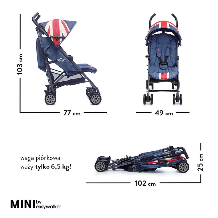 Easywalker, Wózek spacerowy z osłonką przeciwdeszczową 6,5kg Union Jack Vintage Easywalker, Wózek spacerowy z osłonką przeciwdeszczową 6,5kg Union Jack Vintage