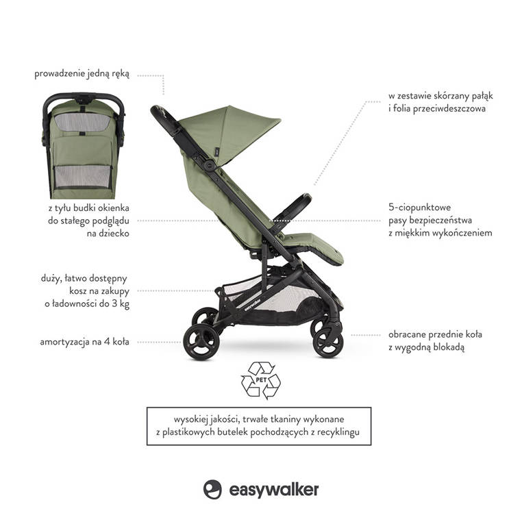 Easywalker, Miley² Kompaktowy wózek spacerowy z torbą transportową Sage Green Easywalker, Miley² Kompaktowy wózek spacerowy z torbą transportową Sage Green