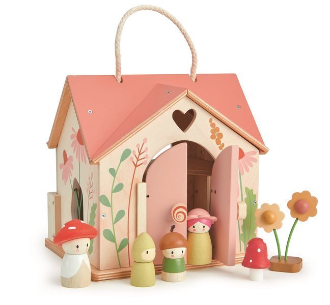 Tender Leaf Toys, Przenośny, leśny domek z wyposażeniem i laleczkami