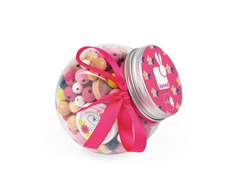 Janod, Zestaw do tworzenia biżuterii Drewniane koraliki z elementami fluorescencyjnymi Łabędzie