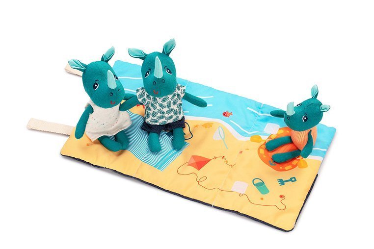 Lilliputiens, Mini - przytulanki rodzina nosorożców z rozkładaną matą Nosorożec Marius 2 lata+