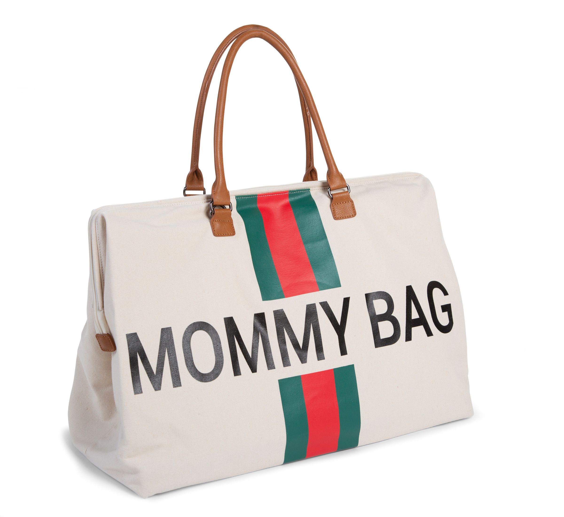 Childhome, Torba Mommy Bag beżowa paski zielono-czerwone Childhome, Torba Mommy Bag beżowa paski zielono-czerwone