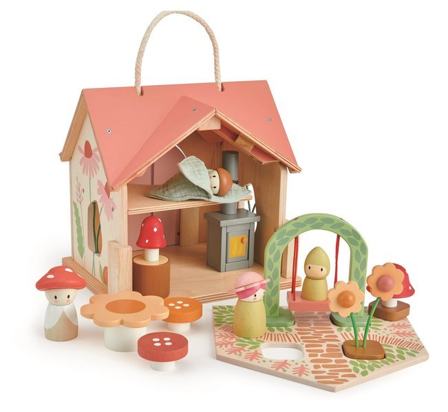 Tender Leaf Toys, Przenośny, leśny domek z wyposażeniem i laleczkami