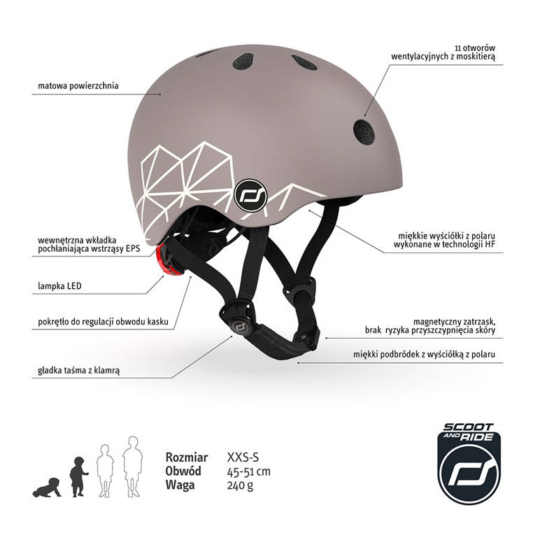 Scootandride, Kask XXS-S dla dzieci 1-5 lat Brown Lines