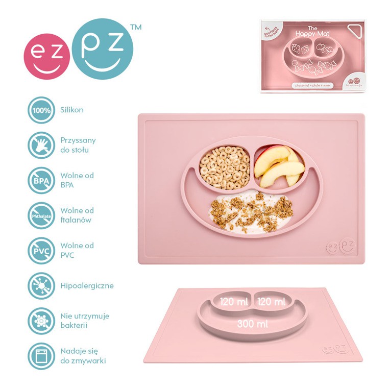 EZPZ, Silikonowy talerzyk z podkładką 2w1 Happy Mat pastelowy róż EZPZ, Silikonowy talerzyk z podkładką 2w1 Happy Mat pastelowy róż