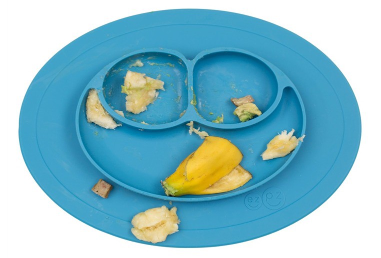 EZPZ, silikonowy talerzyk z podkładką mały 2w1 Mini Mat niebieski