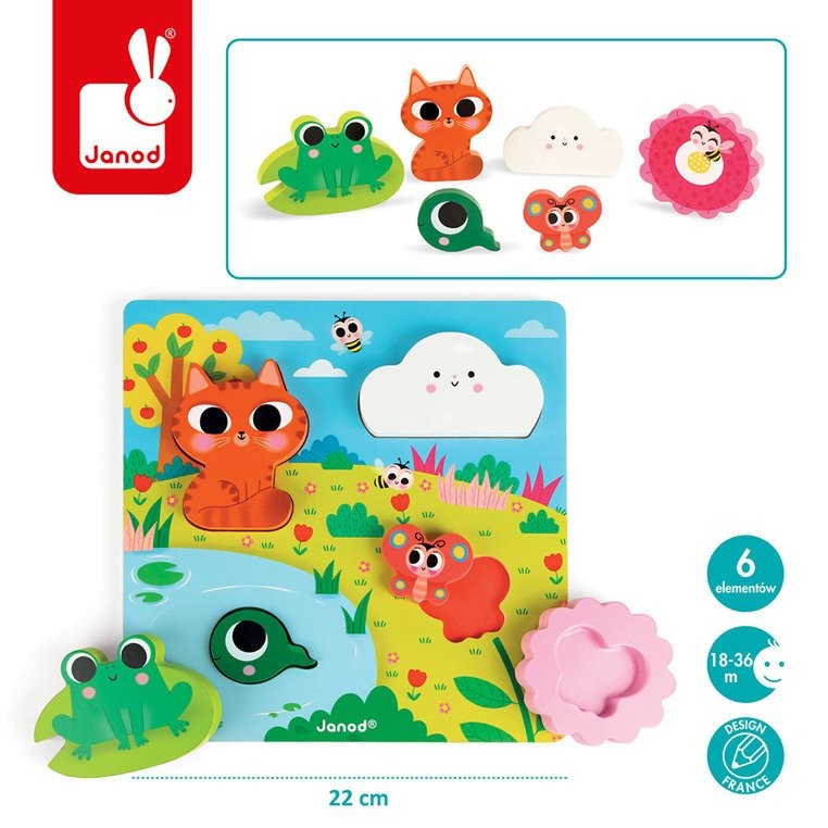 Janod, Układanka drewniana 3D Zabawa w chowanego Natura