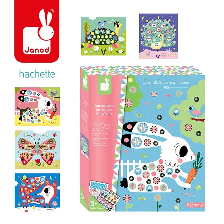 Janod, Zestaw kreatywny Piankowe naklejki Kwieciste zwierzątka