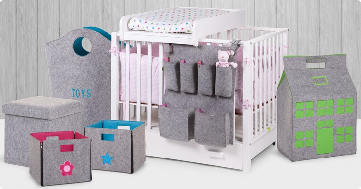 Filcowa torba na zabawki szary i turkus z uchwytami 40x40x60