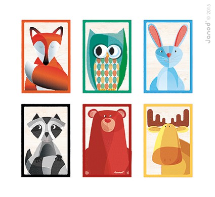 Janod, klocki drewniane 6 elementów puzzle Baby Forest