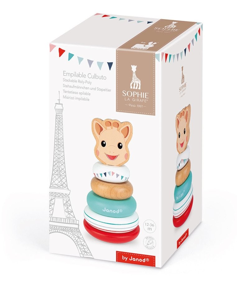 Janod, Układanka drewniana piramida wańka-wstańka Żyrafka Sophie Janod, Układanka drewniana piramida wańka-wstańka Żyrafka Sophie
