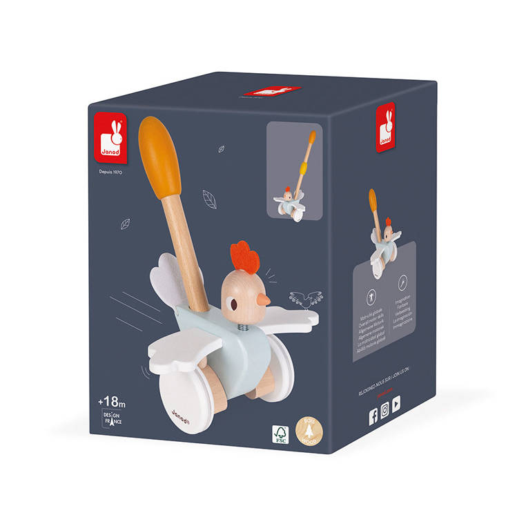Janod, Drewniany pchacz kurka 18 m+ Janod, Drewniany pchacz kurka 18 m+
