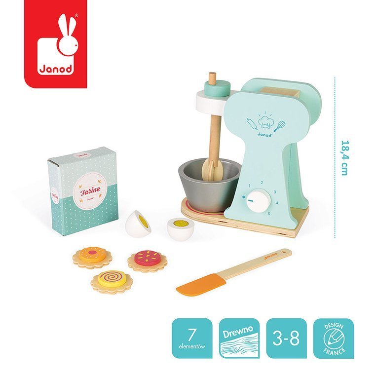 Janod, Drewniany zestaw cukierniczy z mikserem i 6 akcesoriami