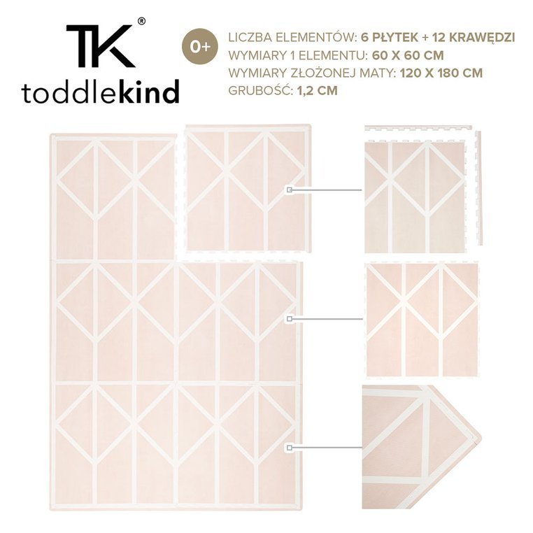 Toddlekind, Mata piankowa puzzle - Prettier Playmat Nordic Vintage Nude Pink