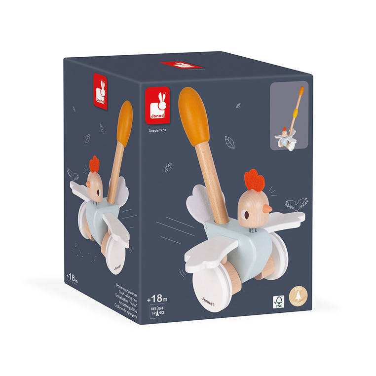 Janod, Drewniany pchacz kurka 18 m+ Janod, Drewniany pchacz kurka 18 m+
