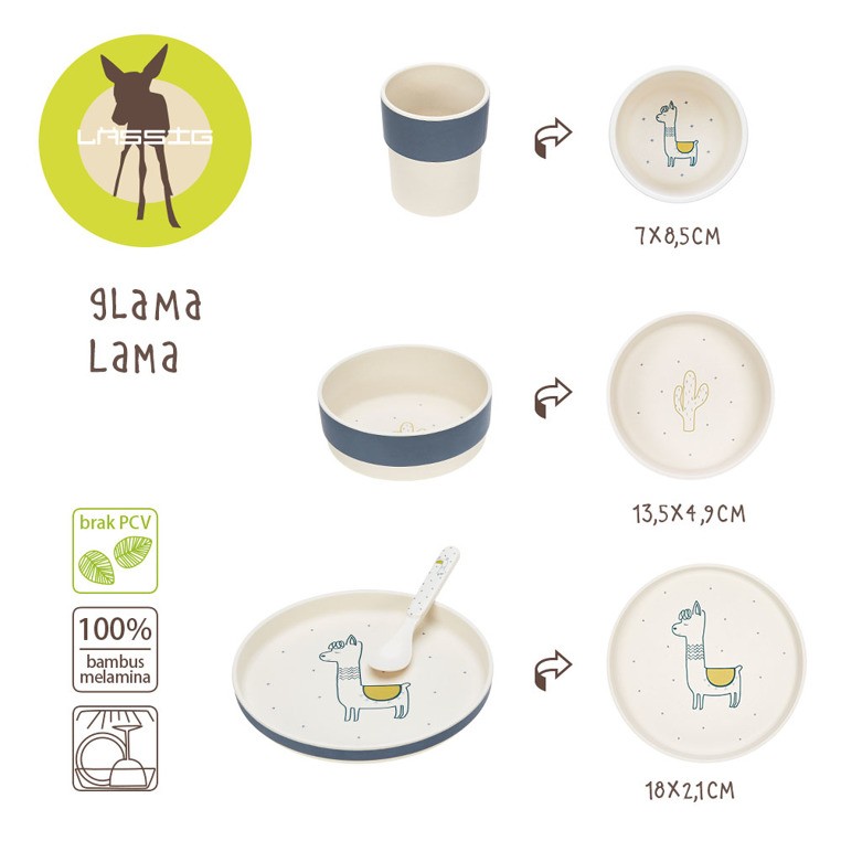Lassig, Komplet naczyń bambusowych Glama Lama blue