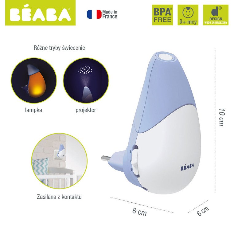 Beaba, Lampka nocna LED z projektorem gwiazd i czujnikiem płaczu i ruchu Pixie Star Mineral Beaba, Lampka nocna LED z projektorem gwiazd i czujnikiem płaczu i ruchu Pixie Star Mineral