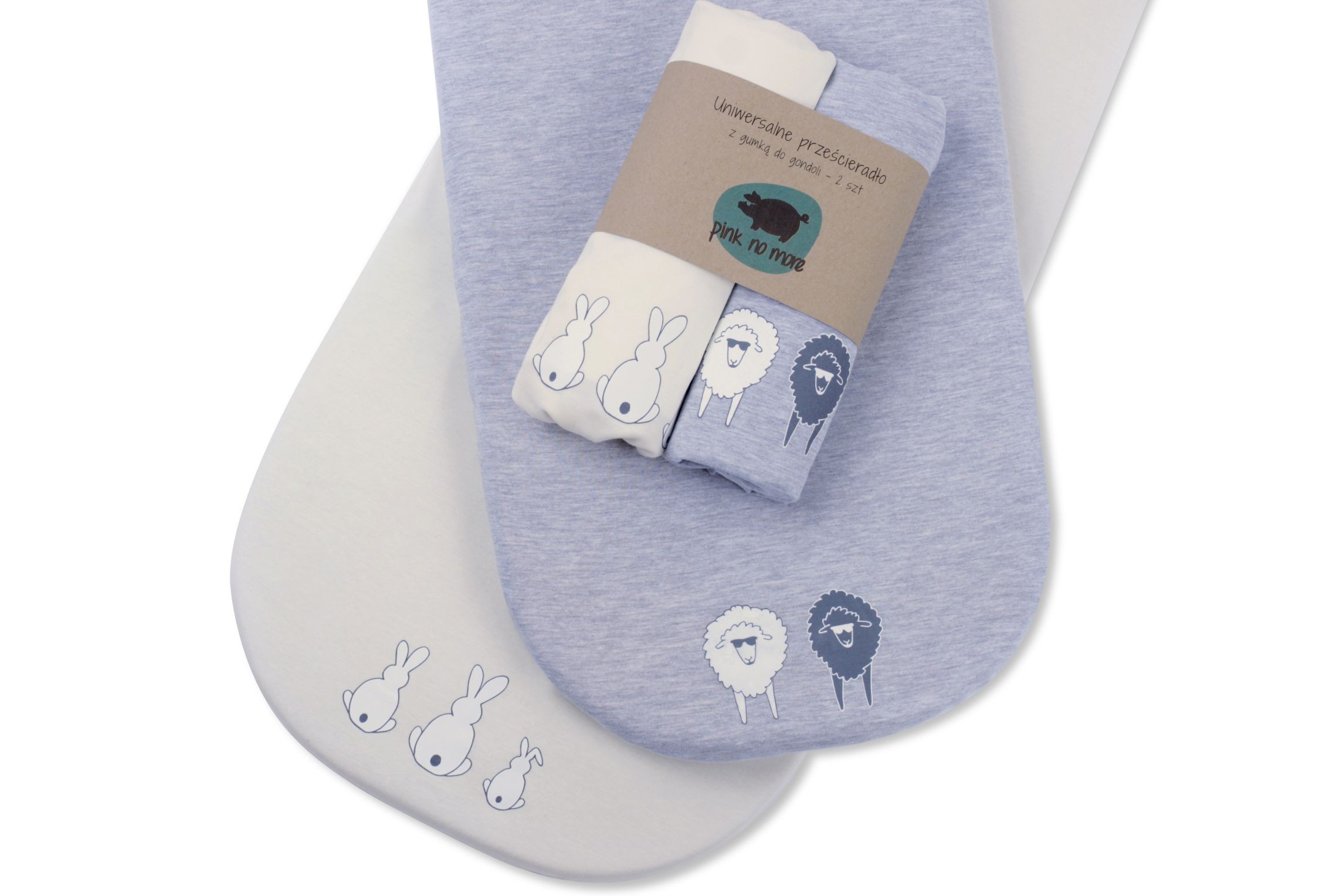 Uniwersalne prześcieradło z gumką do gondoli - owce i króliki