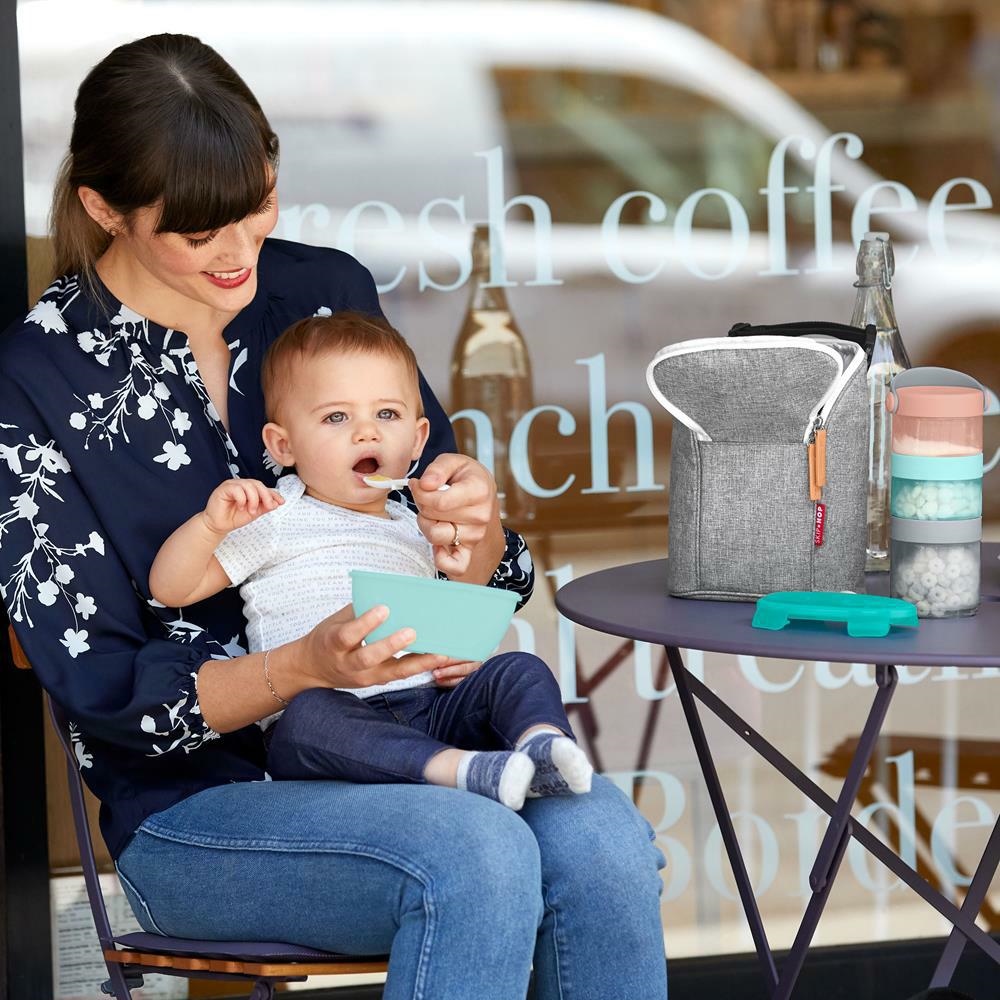 Skip Hop, Zestaw pojemnik+łyżka Easy-Serve Grey/Soft Teal