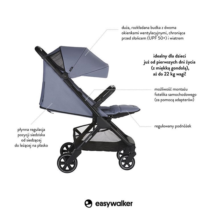 Easywalker, Jackey Kompaktowy, samoskładający się wózek spacerowy z torbą transportową Steel Grey Easywalker, Jackey Kompaktowy, samoskładający się wózek spacerowy z torbą transportową Steel Grey