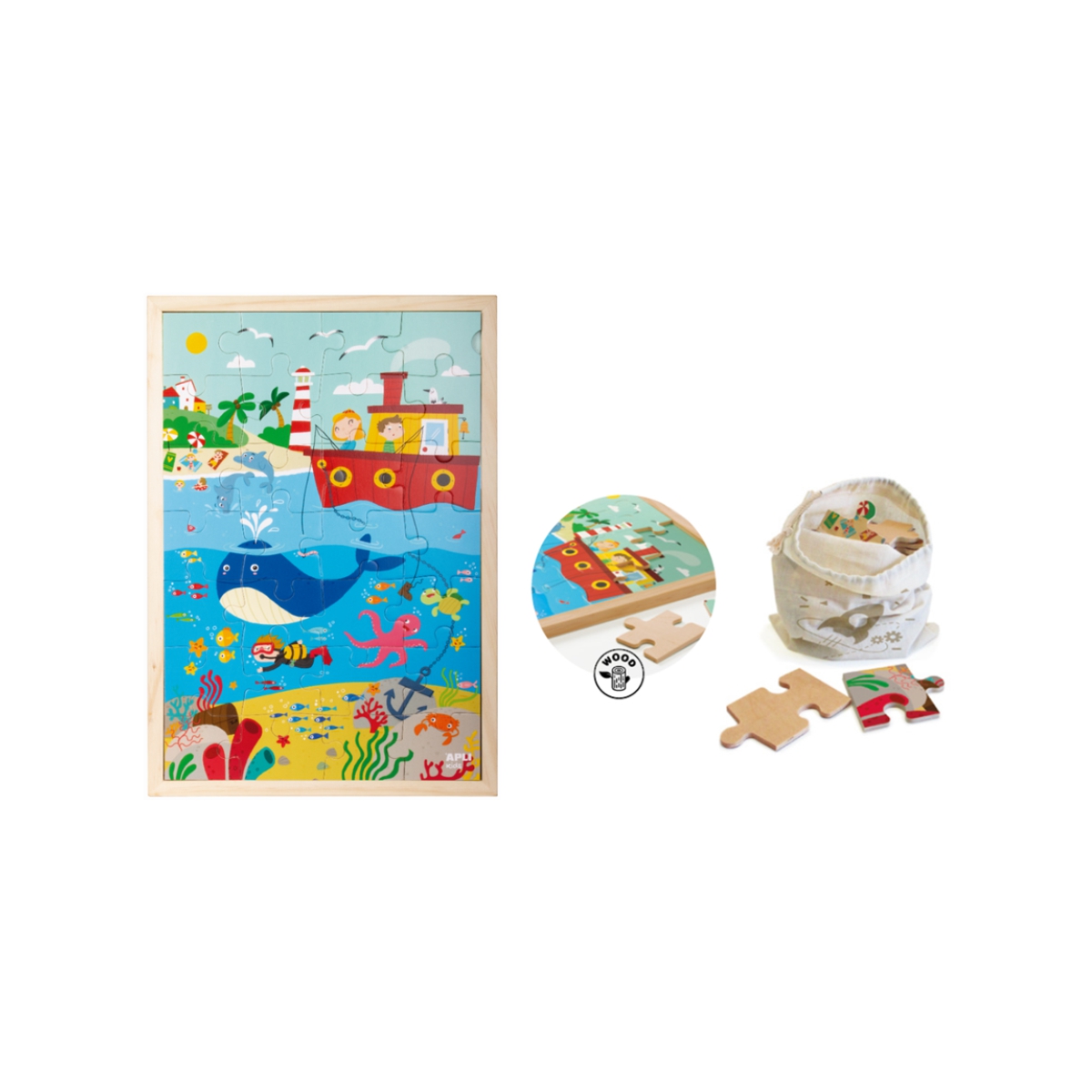 Apli Kids, Drewniane puzzle w ramce - Ocean 4+