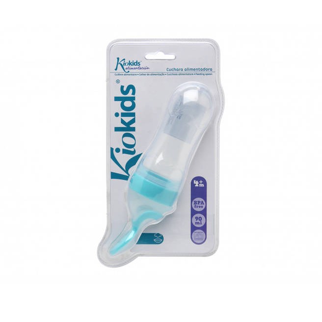 Kiokids,  Pojemnik silikonowy z łyżeczką na jedzenie dla niemowląt - niebieski Kiokids,  Pojemnik silikonowy z łyżeczką na jedzenie dla niemowląt - niebieski