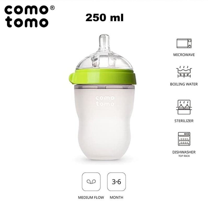 comotomo, antykolkowa butelka silikonowa MOM'S BREAST 250 ml Green BABY