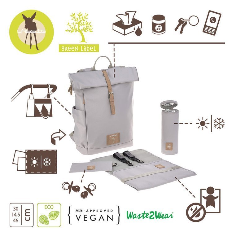 Lassig, Green Label Plecak dla mam z akcesoriami Rolltop Backpack Grey Lassig, Green Label Plecak dla mam z akcesoriami Rolltop Backpack Grey