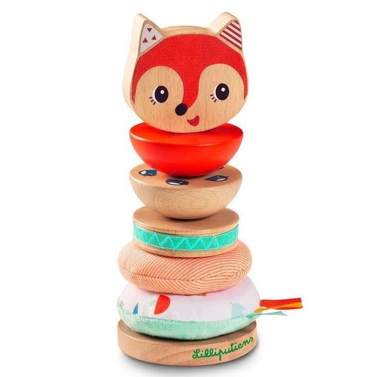 LILLIPUTIENS, Drewniana układanka piramida z miękkimi elementami Lisiczka Alice 12 m+