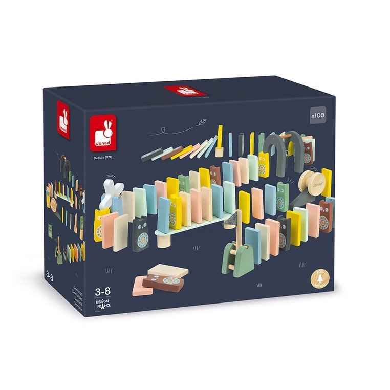 Janod, Drewniane domino Sweet Cocoon 100 elementów Janod, Drewniane domino Sweet Cocoon 100 elementów