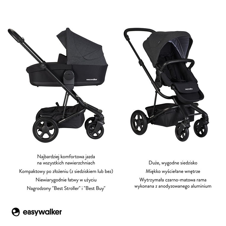 Easywalker, Harvey² Wózek głęboko-spacerowy Night Black (zawiera stelaż, siedzisko z budką i pałąkiem) Easywalker, Harvey² Wózek głęboko-spacerowy Night Black (zawiera stelaż, siedzisko z budką i pałąkiem)