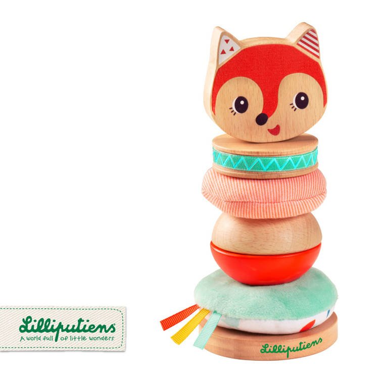 LILLIPUTIENS, Drewniana układanka piramida z miękkimi elementami Lisiczka Alice 12 m+