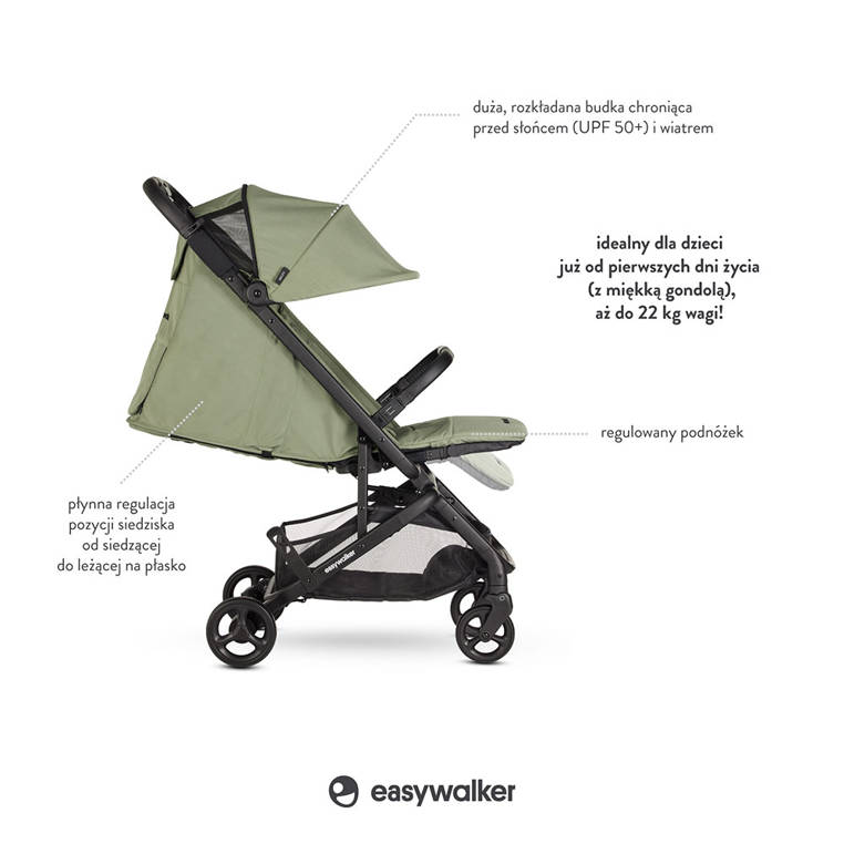 Easywalker, Miley² Kompaktowy wózek spacerowy z torbą transportową Sage Green Easywalker, Miley² Kompaktowy wózek spacerowy z torbą transportową Sage Green