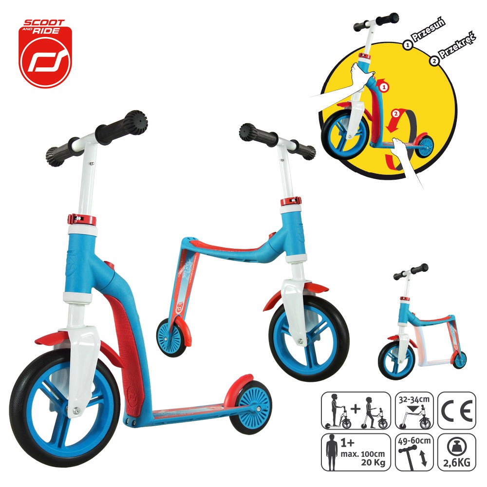 Scoot&Ride, highwaybaby 2w1 hulajnoga i rowerek Blue, Scootandride