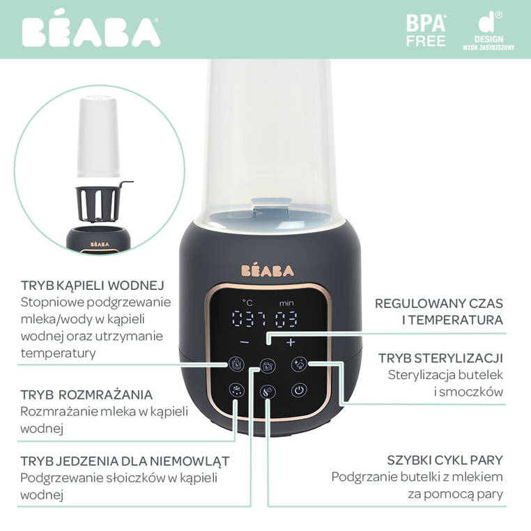 Beaba, Wielofunkcyjny podgrzewacz i sterylizator parowy do butelek i słoiczków 5w1 Multi Milk Night blue Beaba, Wielofunkcyjny podgrzewacz i sterylizator parowy do butelek i słoiczków 5w1 Multi Milk Night blue