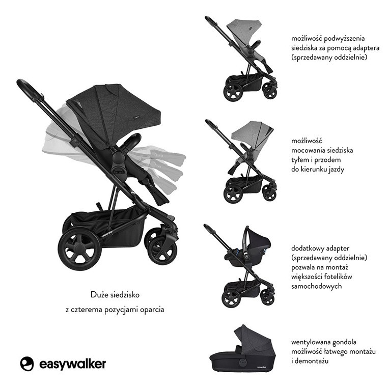 Easywalker, Harvey² Wózek głęboko-spacerowy Night Black (zawiera stelaż, siedzisko z budką i pałąkiem) Easywalker, Harvey² Wózek głęboko-spacerowy Night Black (zawiera stelaż, siedzisko z budką i pałąkiem)