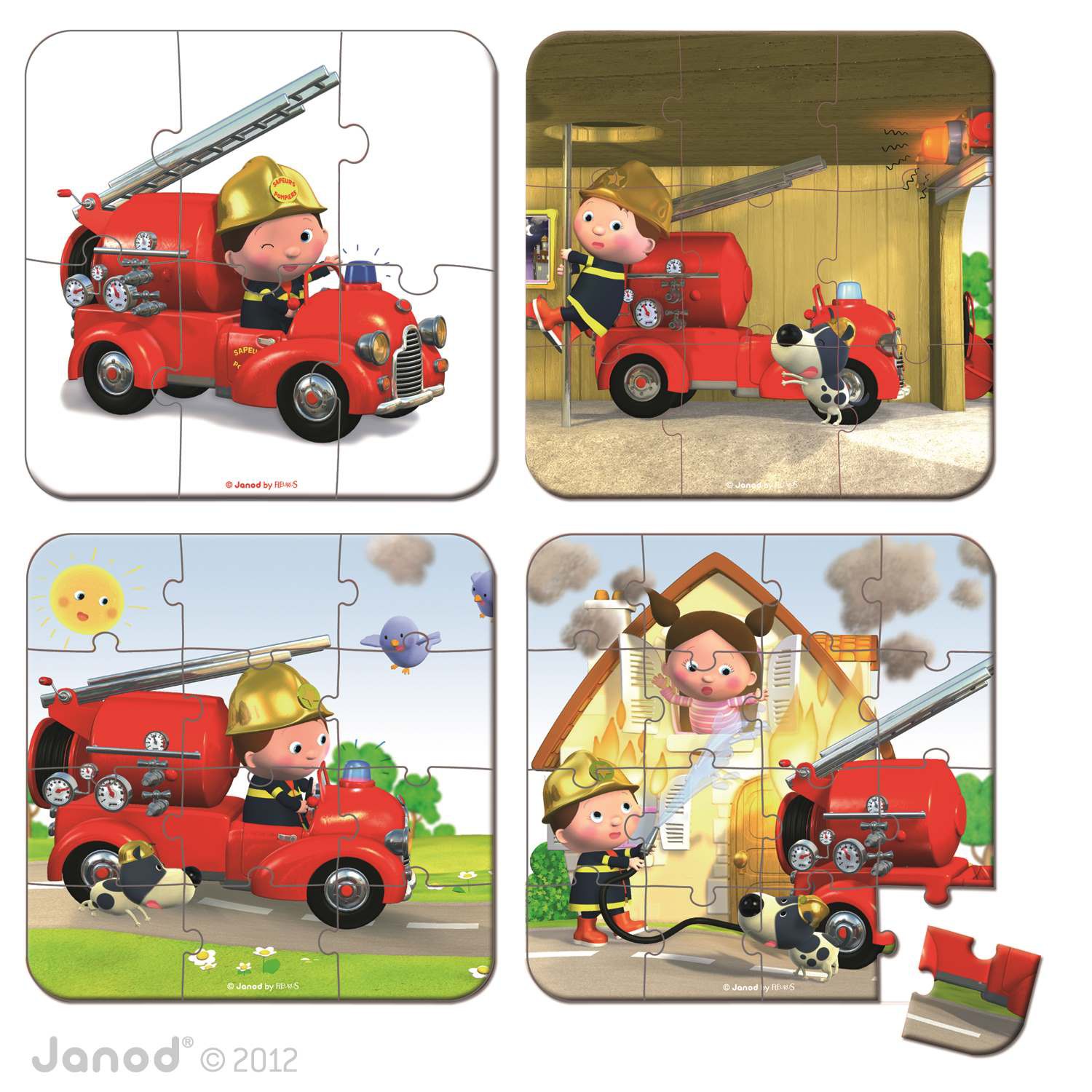 Janod, puzzle 4w1 Wóz strażacki Jacka