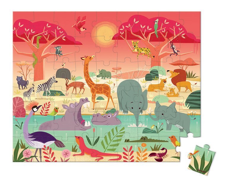 Janod, Puzzle w walizce Rezerwat zwierząt 54 elementy 5+ Janod, Puzzle w walizce Rezerwat zwierząt 54 elementy 5+