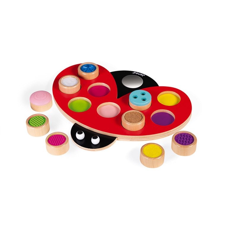 Janod, Układanka drewniana sensoryczna Uczę się przez dotyk Biedronka Janod, Układanka drewniana sensoryczna Uczę się przez dotyk Biedronka