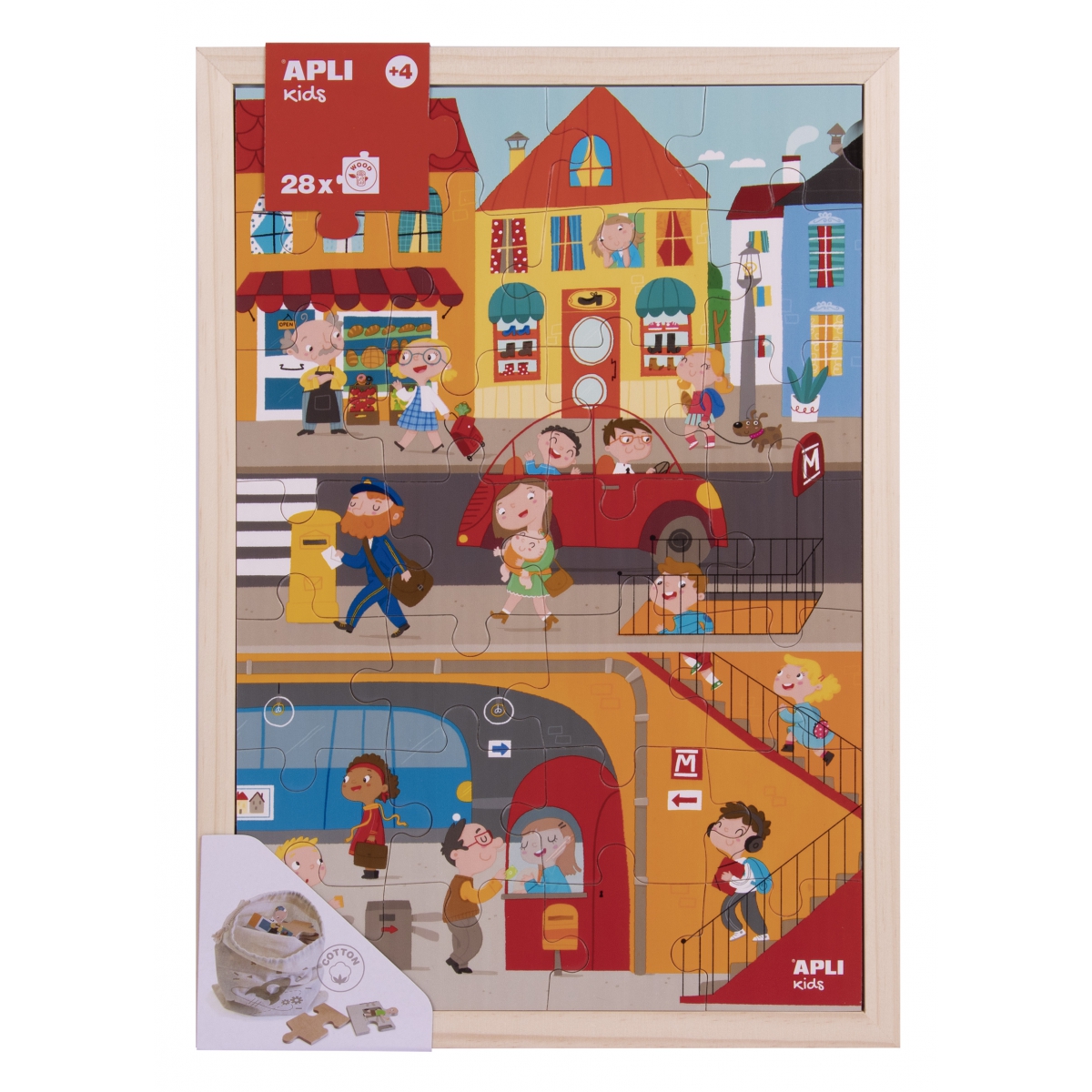 Apli Kids, Drewniane puzzle w ramce - Miasto 4+