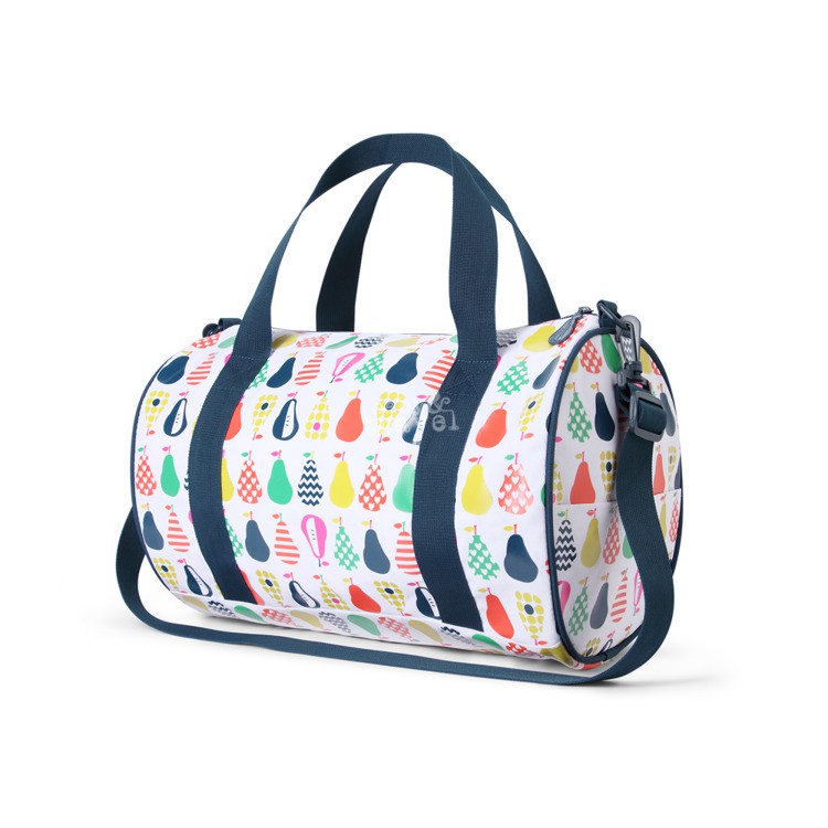 Podręczna torba biało-granatowa w gruszki