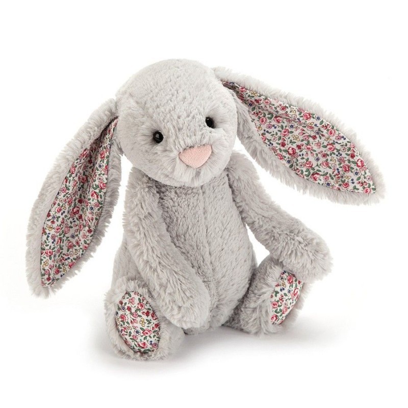 Jellycat , Króliczek szary z uszami w kwiatki 18cm