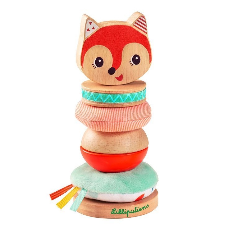 LILLIPUTIENS, Drewniana układanka piramida z miękkimi elementami Lisiczka Alice 12 m+