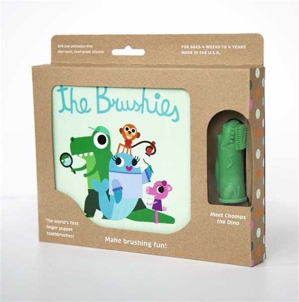 The Brushies, Szczoteczka silikonowa na palec Dinozaur CHOMPS z książeczką