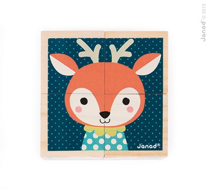 Janod, klocki drewniane Puzzle 6w1 Las