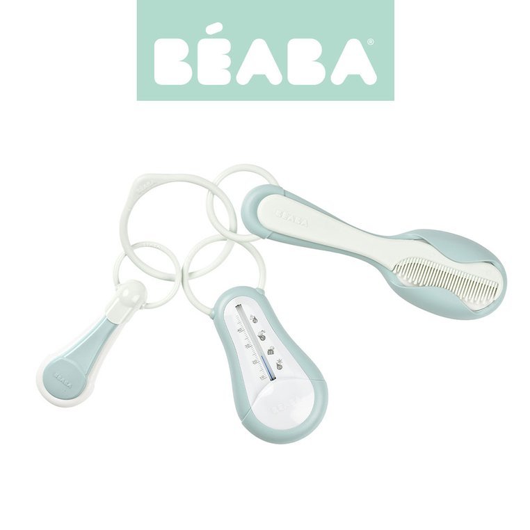 Beaba, Akcesoria do pielęgnacji: termometr do kąpieli, cążki do paznokci, szczoteczka i grzebień Green Blue