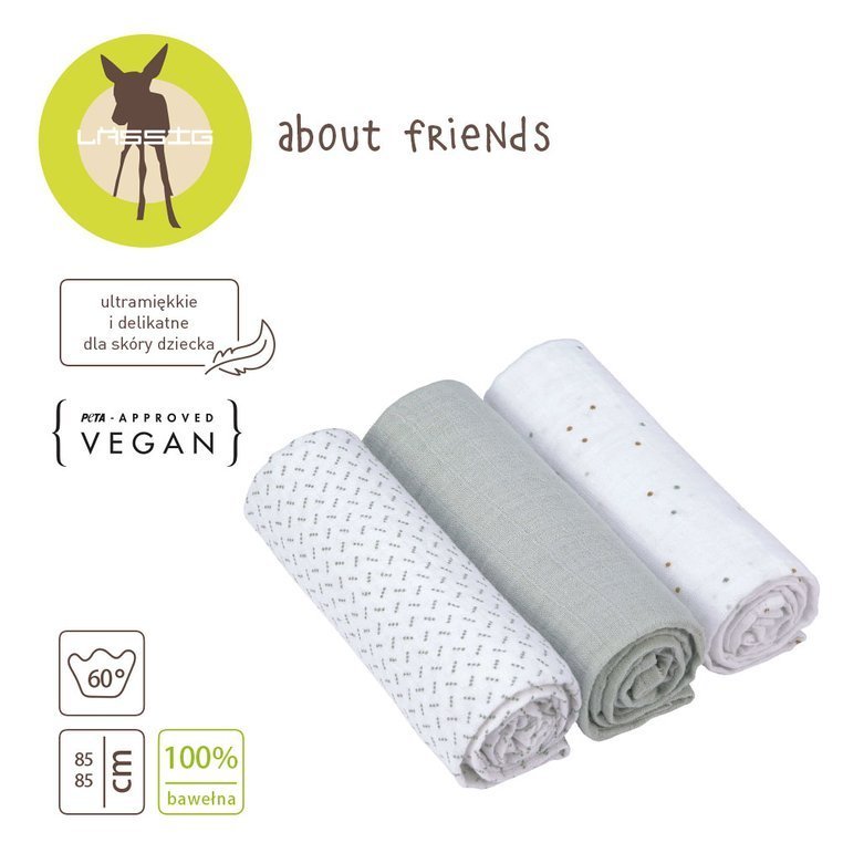 Lassig, Muślinowy otulacz-Kocyk 85x85cm Zestaw 3 szt. About Friends Szop Lassig, Muślinowy otulacz-Kocyk 85x85cm Zestaw 3 szt. About Friends Szop