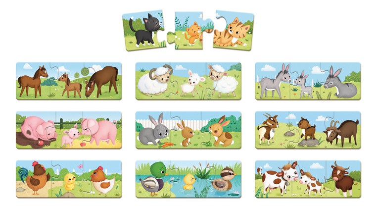 Janod, Trzyczęściowe puzzle Zwierzęta i ich dzieci 30 elementów