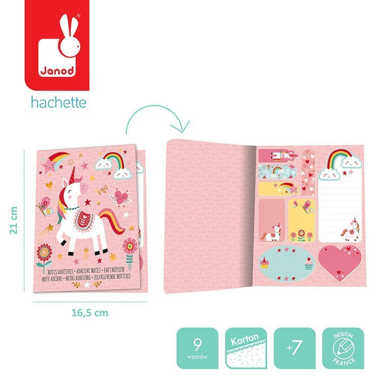 Janod,  samoprzylepne karteczki w notesie Lisek + Jednorożec 7+